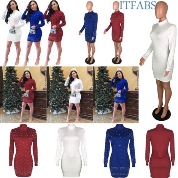 2019 long sleeve beaded dress women's stretch bodycon o neck dress lady clubwear evening party slim short mini, Black;gray
2019 long sleeve beaded dress women's stretch bodycon o neck dress lady clubwear evening party slim short mini, Black;gray