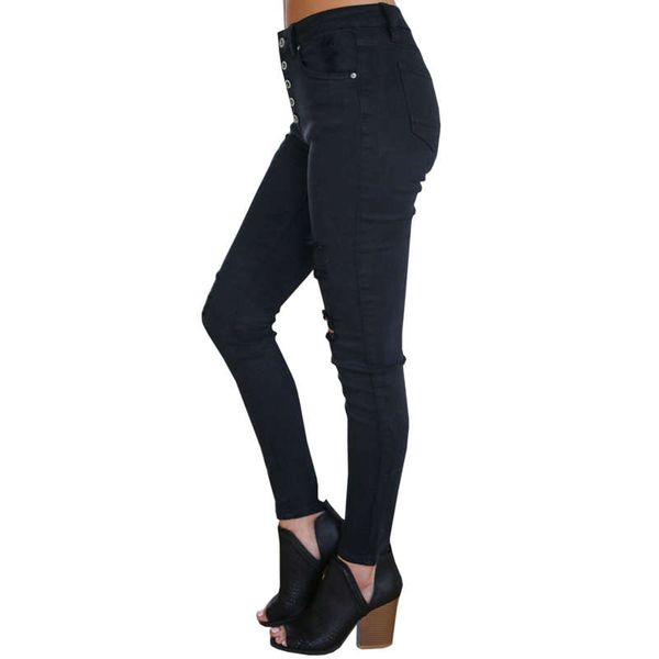 women's new distressed ripped jeans slim button high waist stretch skinny denim black jeans stretch pencil pants, Blue
women's new distressed ripped jeans slim button high waist stretch skinny denim black jeans stretch pencil pants, Blue