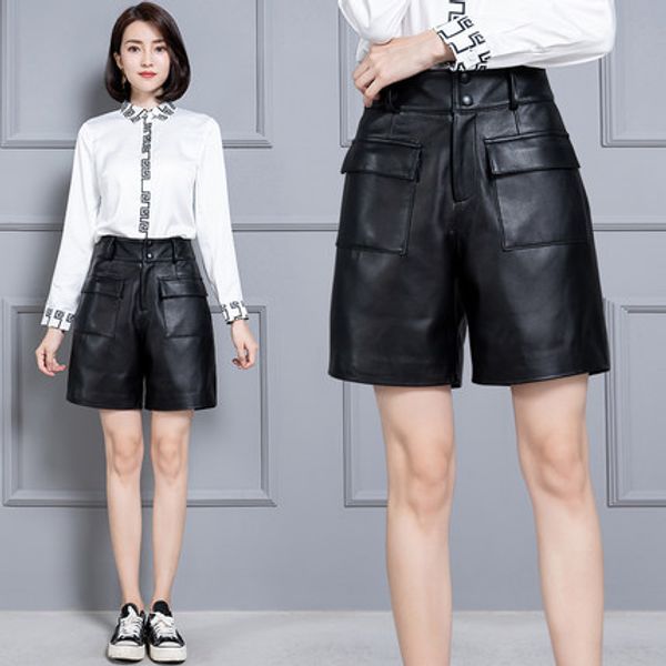 2020 women new real genuine sheep leather shorts ks60, White;black