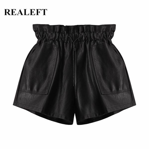 realeft autumn winter pu leather chic women's shorts elastic waist black wide leg short casual female pocket new arrival, White;black
realeft autumn winter pu leather chic women's shorts elastic waist black wide leg short casual female pocket new arrival, White;black