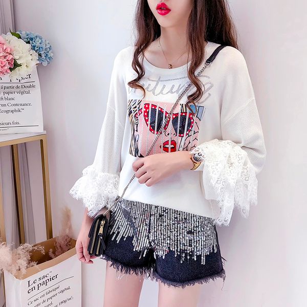 cartoon print sequins sweater women o-neck knitted lace patchwork pullover lantern sleeve white sweaters 2019 autumn modis, White;black
cartoon print sequins sweater women o-neck knitted lace patchwork pullover lantern sleeve white sweaters 2019 autumn modis, White;black