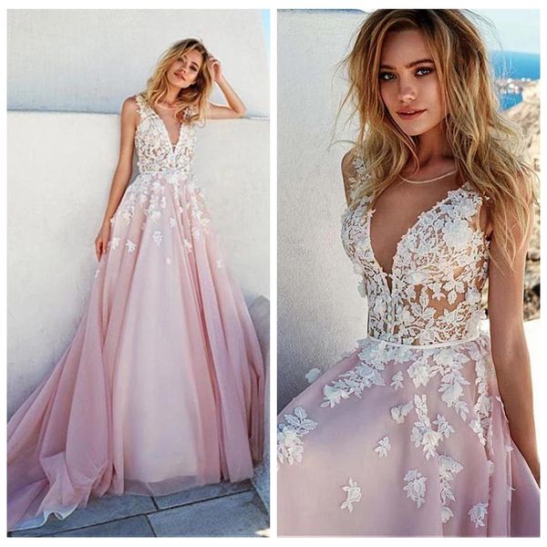 sheer neckline a-line blush colored wedding dress lace appliques open back designer wedding gowns with court train bridal dress, White
sheer neckline a-line blush colored wedding dress lace appliques open back designer wedding gowns with court train bridal dress, White