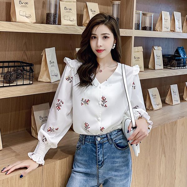 autumn cute women shirts ruffles loose slim chiffon print v-neck korea blouse shirt 3128, White
autumn cute women shirts ruffles loose slim chiffon print v-neck korea blouse shirt 3128, White