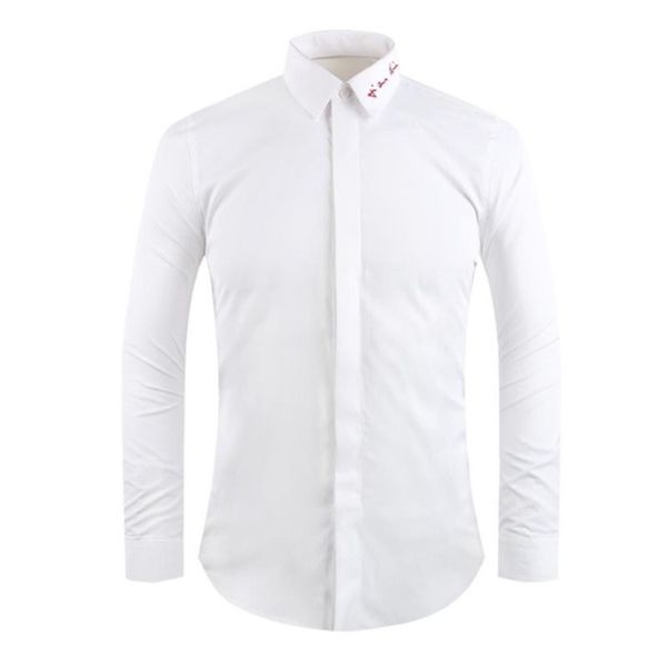 men casual shirt slim fit classic signature design collar embroidery cs shirt new camisa masculina chemise homme shirt, White;black
men casual shirt slim fit classic signature design collar embroidery cs shirt new camisa masculina chemise homme shirt, White;black