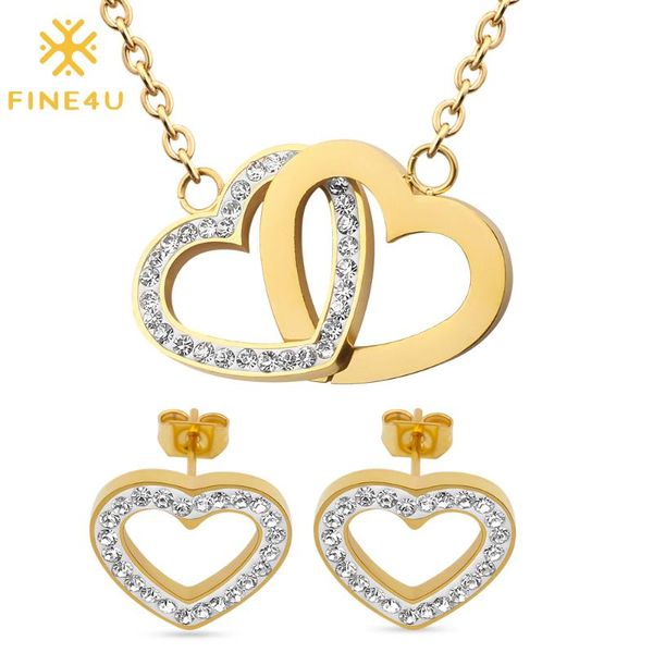 fine4u n539 stainless steel double heart necklace stud earrings set for women girls valentine gifts, Silver
fine4u n539 stainless steel double heart necklace stud earrings set for women girls valentine gifts, Silver