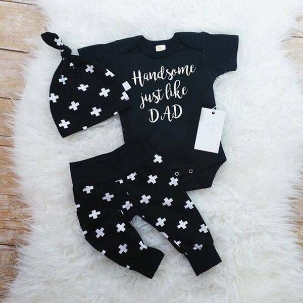 2019 cute 3pcs baby boy kids clothes sets letter handsome just like dad newborn infant hat rompers outfit clothing set 3-18m, White
2019 cute 3pcs baby boy kids clothes sets letter handsome just like dad newborn infant hat rompers outfit clothing set 3-18m, White