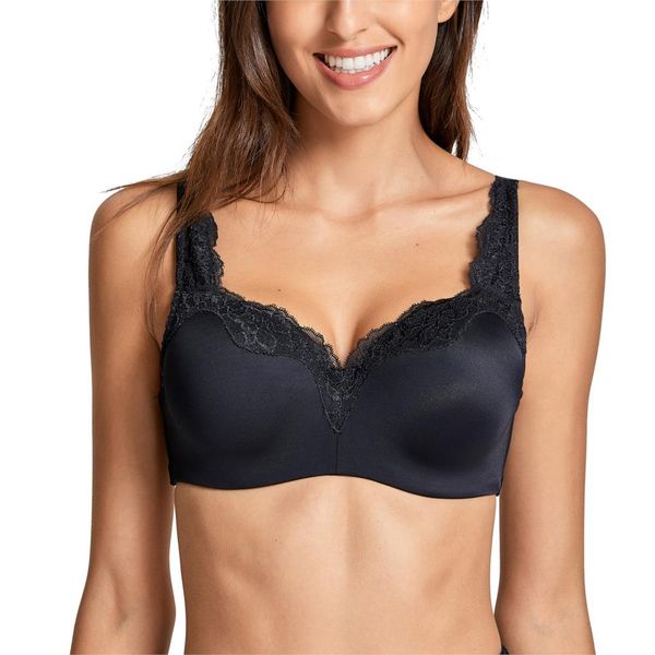 

women's underwire smooth lightly padded no show supportive lace t-shirt bra, Red;black