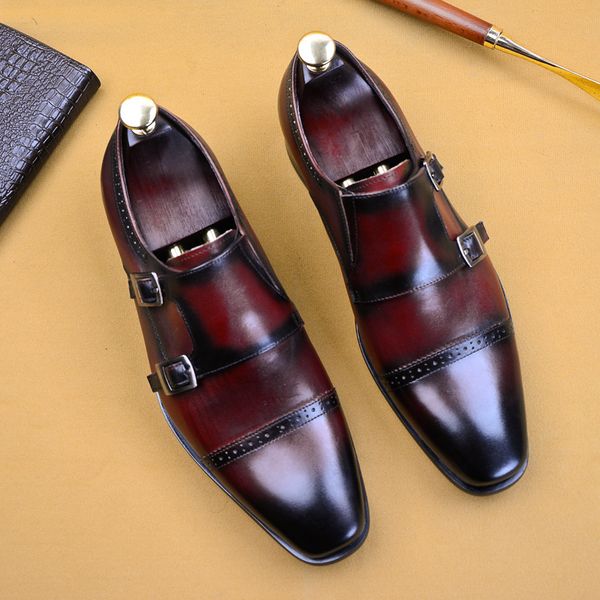 men's business dress shoes cow leather formal leather shoes retro buckle monk straps genuine, Black
men's business dress shoes cow leather formal leather shoes retro buckle monk straps genuine, Black