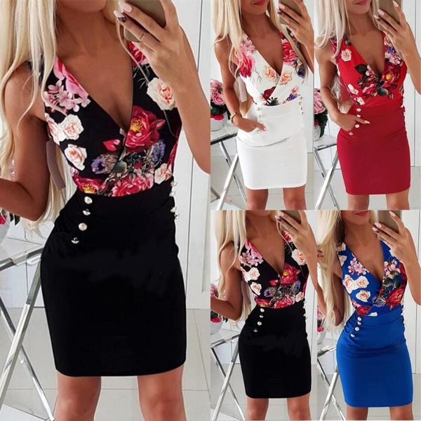 women dresses floral v-neck sleeveless dresses summer bodycon dress buttons skinny mini party dress print hip wrap new lady, Black;gray
women dresses floral v-neck sleeveless dresses summer bodycon dress buttons skinny mini party dress print hip wrap new lady, Black;gray