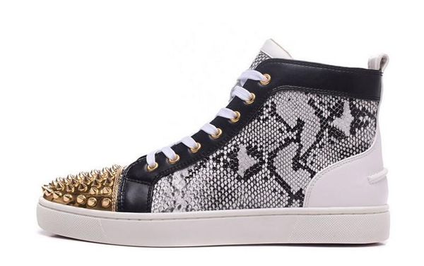new mens womens snakeskin leather patchwork high red bottom sneakers,brand design golden spikes toe casual shoes 36-46drop shipping cs03, Black
new mens womens snakeskin leather patchwork high red bottom sneakers,brand design golden spikes toe casual shoes 36-46drop shipping cs03, Black