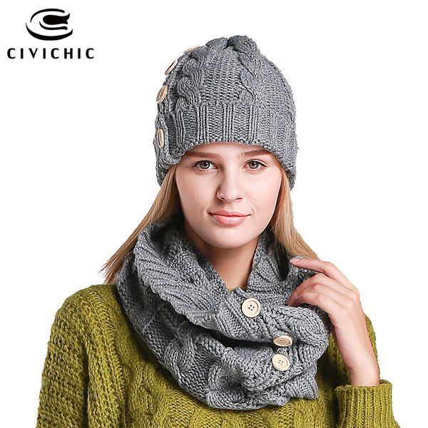 civichic woman elegant knitted hat neck scarf with buttons lady two piece set solid thicken warm chic cap fashion scarves sh103, Blue;gray
civichic woman elegant knitted hat neck scarf with buttons lady two piece set solid thicken warm chic cap fashion scarves sh103, Blue;gray
