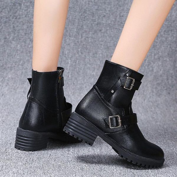 autumn boots female round toe boots side zipper double belt buckle ladies mid heel women's shoes#g20, Black
autumn boots female round toe boots side zipper double belt buckle ladies mid heel women's shoes#g20, Black