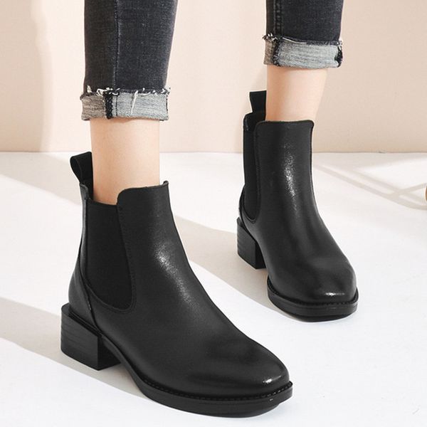 women's high-short boots 2019 winter round head fashion warm women shoes plus velvet thick bottom leather women booties, Black
women's high-short boots 2019 winter round head fashion warm women shoes plus velvet thick bottom leather women booties, Black
