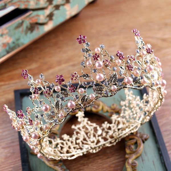 new pink crystal simulated pearl round tiara crown baroque large headdress jewelry gold color headpiece women costume headwear, Golden;white
new pink crystal simulated pearl round tiara crown baroque large headdress jewelry gold color headpiece women costume headwear, Golden;white