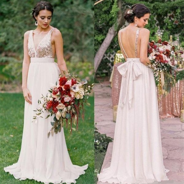 open back chiffon sequins a line bridesmaid dresses v neck maid of honor dresses with sash, White;pink
open back chiffon sequins a line bridesmaid dresses v neck maid of honor dresses with sash, White;pink