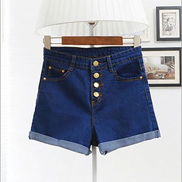 women 4 buttons elastic high waist shorts fashion feminino denim shorts for women loose cuffs straight blue short jeans, White;black
women 4 buttons elastic high waist shorts fashion feminino denim shorts for women loose cuffs straight blue short jeans, White;black