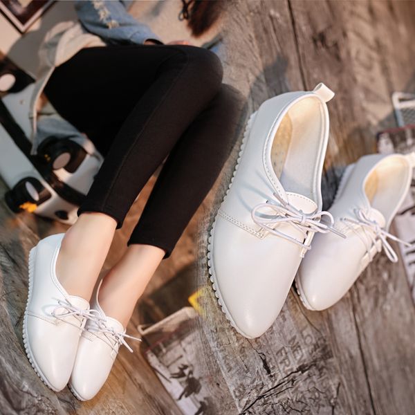 korean-style 2018 spring and summer flat lace-up flat heel pointed-toe shoes white students casual shoes gifts gift, Black 
korean-style 2018 spring and summer flat lace-up flat heel pointed-toe shoes white students casual shoes gifts gift, Black