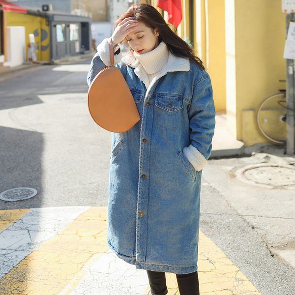 winter long velvet denim thicken women casual trench coat single breasted loose denim coats warm soft outerwear, Tan;black 
winter long velvet denim thicken women casual trench coat single breasted loose denim coats warm soft outerwear, Tan;black