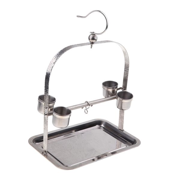 stainless steel parrot bird perch stand with hook and food bowl for macaw conure
stainless steel parrot bird perch stand with hook and food bowl for macaw conure