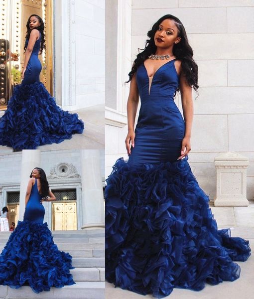 drak blue evening dress mermaid ruffles organza skirt deep v neck low back sweep train 2019 modern prom party gown custom size, Black;red
drak blue evening dress mermaid ruffles organza skirt deep v neck low back sweep train 2019 modern prom party gown custom size, Black;red