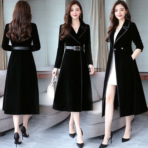 women autumn winter coats velvet coat slim long coat velvet casual wool blend jacket outwear, Black
women autumn winter coats velvet coat slim long coat velvet casual wool blend jacket outwear, Black