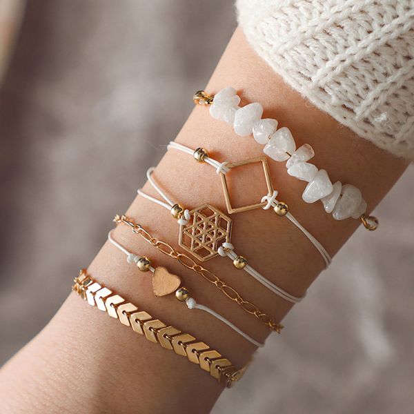 gold color fashion geometric arrow chain national style handmade love hollow square ball gravel bracelet bracelet 6 piece set, White
gold color fashion geometric arrow chain national style handmade love hollow square ball gravel bracelet bracelet 6 piece set, White