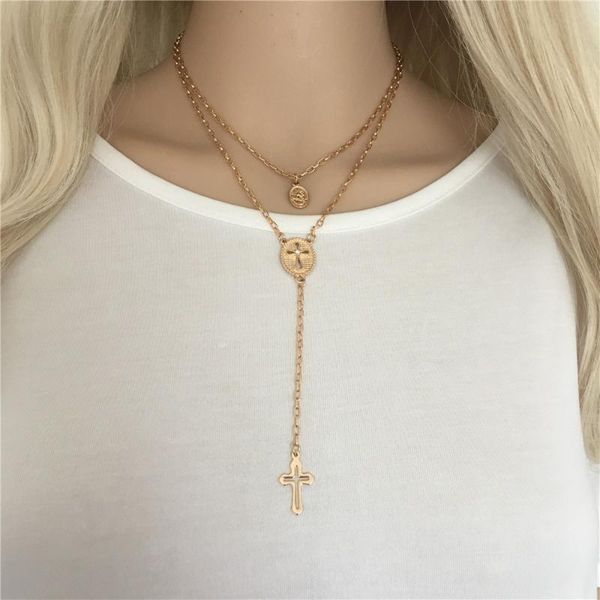 2020 trend gold color plating cross hollow cross oval pendant layered y necklace for women girl accessory girly, Silver
2020 trend gold color plating cross hollow cross oval pendant layered y necklace for women girl accessory girly, Silver
