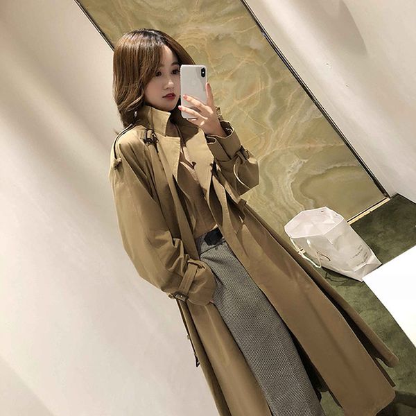 spring autumn plus size women's khaki casual trench coat with belt korean loose elegant long windbreaker outerwear, Tan;black
spring autumn plus size women's khaki casual trench coat with belt korean loose elegant long windbreaker outerwear, Tan;black