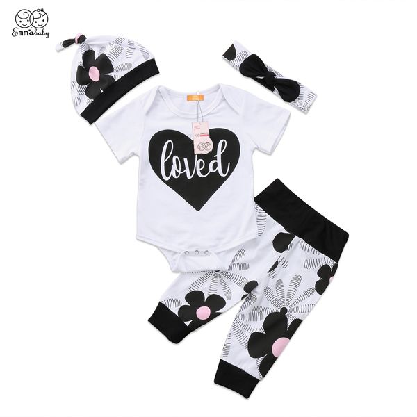 

Newborn Baby Girl Floral Clothes Short Sleeve Heart Romper Long Pants Headband Outfits Set Infant kid Girls Flower Clothes 0-18M