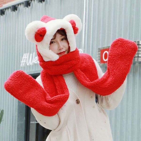 womens winter plush 3 in 1 warm hat cute bowknot bear ears hooded scarf gloves, Blue;gray
womens winter plush 3 in 1 warm hat cute bowknot bear ears hooded scarf gloves, Blue;gray