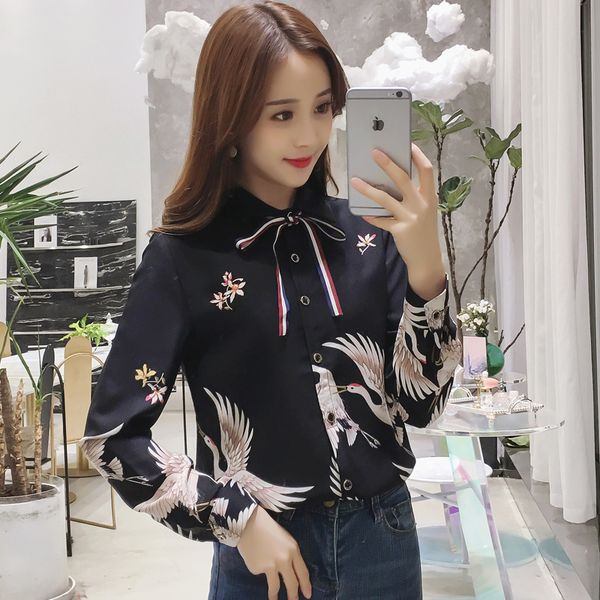 bow turn-down collar print chiffon blouse women 2019 casual clothing spring summer long sleeve workwear shirts blusa feminina, White
bow turn-down collar print chiffon blouse women 2019 casual clothing spring summer long sleeve workwear shirts blusa feminina, White