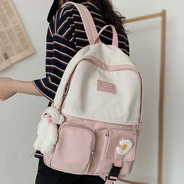 college student women backpack cute flower harajuku school bag book ladies kawaii backpacks nylon girl trendy bag fashion female