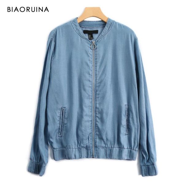biaoruina women's washing blue casual thin jacket stand collar female all-match fashion streetwear loose simple coat, Black;brown
biaoruina women's washing blue casual thin jacket stand collar female all-match fashion streetwear loose simple coat, Black;brown