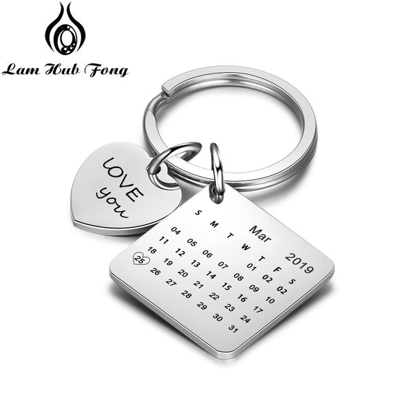 

personalized calendar keychain hand engraved calendar highlighted with heart date stainless steel custom gift (lam hub fong, Silver