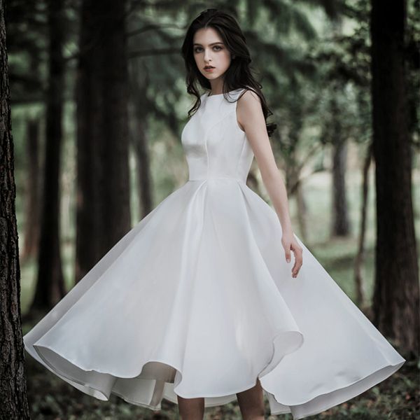 fairy simple tea length wedding dresses a line satin jewel neck garden country bridal gowns modest boho zipper back robes de mariée, White
fairy simple tea length wedding dresses a line satin jewel neck garden country bridal gowns modest boho zipper back robes de mariée, White