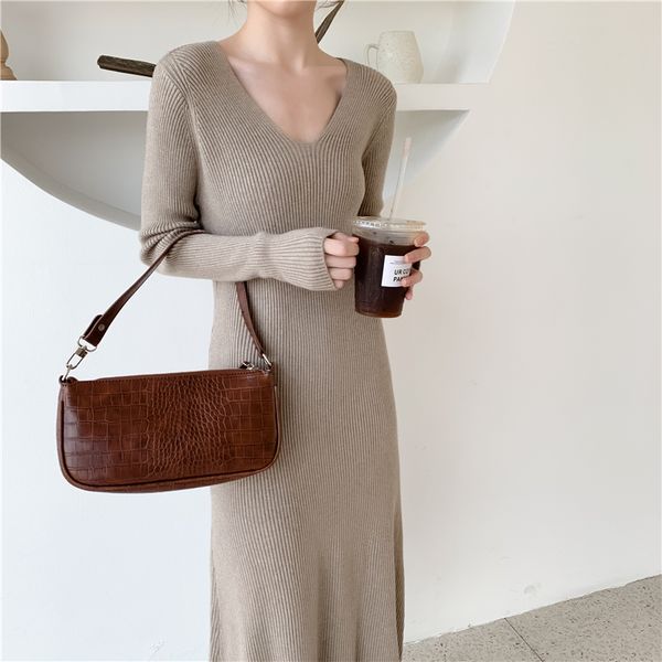korean knit dress women v-neck sweaters dresses women simple bottom sweater dress woman stretch high waist long sweater dresses, Black;gray
korean knit dress women v-neck sweaters dresses women simple bottom sweater dress woman stretch high waist long sweater dresses, Black;gray