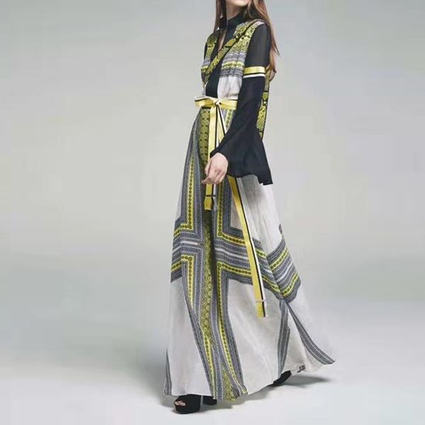 new fashion 2019 designer runway maxi dress women's flare sleeve color block floral print long dress, Black;gray
new fashion 2019 designer runway maxi dress women's flare sleeve color block floral print long dress, Black;gray