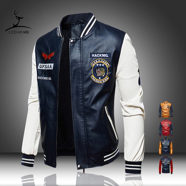 men leather jacket casual thick fleece mens pu bomber baseball jackets stand collar fitness embroidery male pilot outerwear coat, Black;brown
men leather jacket casual thick fleece mens pu bomber baseball jackets stand collar fitness embroidery male pilot outerwear coat, Black;brown
