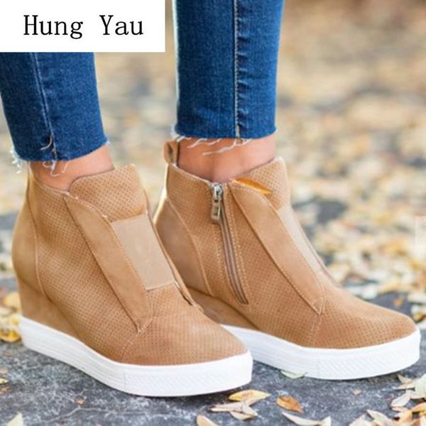 women shoes high heels wedges autumn fashion zipper ladies casual female pumps round toe casual comfortable plus size 35-43, Black 
women shoes high heels wedges autumn fashion zipper ladies casual female pumps round toe casual comfortable plus size 35-43, Black
