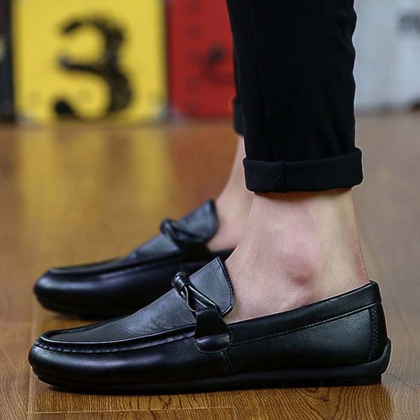

soft and comfortable nice men's leather shoes white trend of anti-skid casual driving tide shoes male four colors optional, Black
