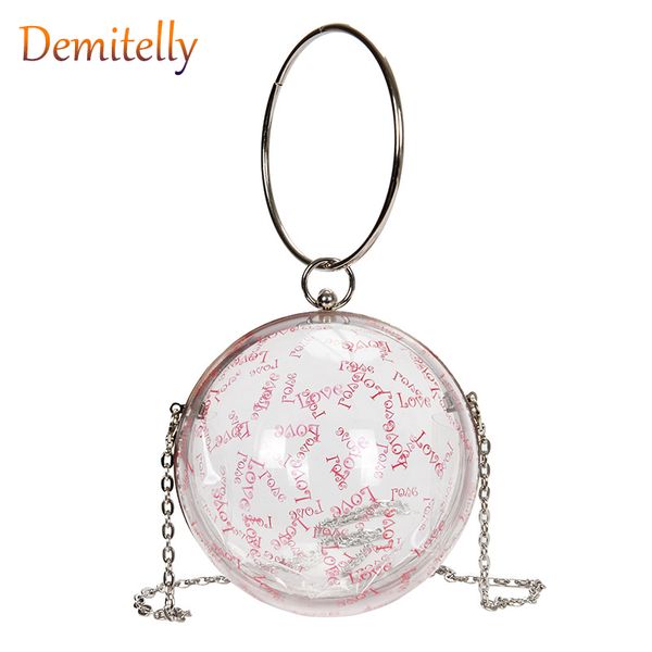women fashion circle handbag transparent crossbody bag metal handle case shape acrylic clutch bag female chain ladies party