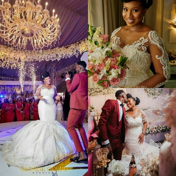 african plus size wedding dresses 2019 appliqued lace jewel neck sweep train mermaid wedding gowns long sleeve robes de mariée bride dress, White
african plus size wedding dresses 2019 appliqued lace jewel neck sweep train mermaid wedding gowns long sleeve robes de mariée bride dress, White