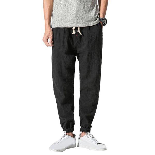 2019 new plus size solid color men ankle tie harem pants drawstring cotton linen trousers, Black
2019 new plus size solid color men ankle tie harem pants drawstring cotton linen trousers, Black
