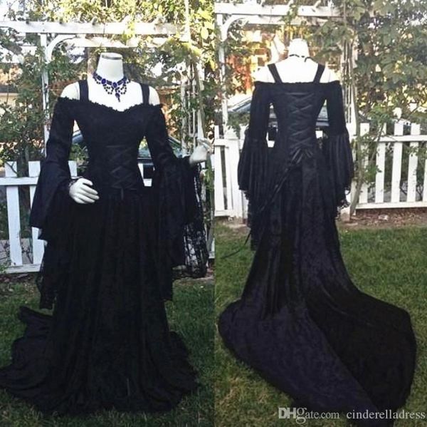 modern gothic sleeping beauty black wedding dresses off shoulder long puffy sleeves lace corset bodice wedding bridal gowns custom plus size, White
modern gothic sleeping beauty black wedding dresses off shoulder long puffy sleeves lace corset bodice wedding bridal gowns custom plus size, White
