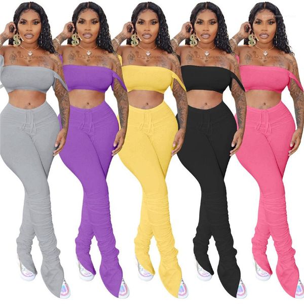 shoulder solid color split leggings two piece pants womens summer tracksuits stacked pants matching sets casual off, White
shoulder solid color split leggings two piece pants womens summer tracksuits stacked pants matching sets casual off, White