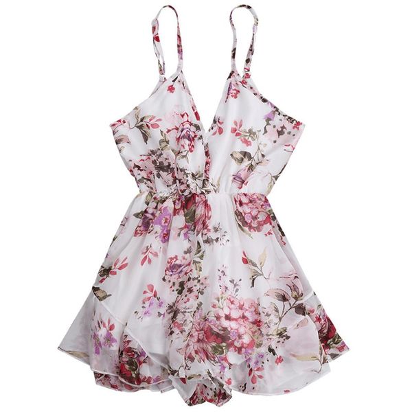 summer holiday floral print women romper jumpsuit flower chiffon cami strap beach romper bodysuit female casual famous, Black;white 
summer holiday floral print women romper jumpsuit flower chiffon cami strap beach romper bodysuit female casual famous, Black;white