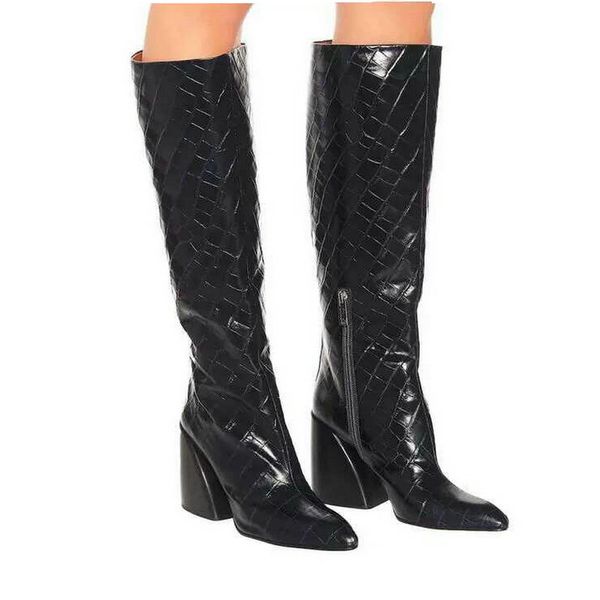 band faux leather women knee high boots pointed toe boots women long chunky block high heel black brown 2019
band faux leather women knee high boots pointed toe boots women long chunky block high heel black brown 2019