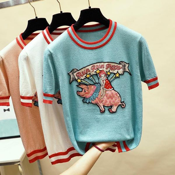 pig embroidered knitted shirt women female pullovers 2019 summer short sleeve sweaters ladies clothings pink white blue
pig embroidered knitted shirt women female pullovers 2019 summer short sleeve sweaters ladies clothings pink white blue