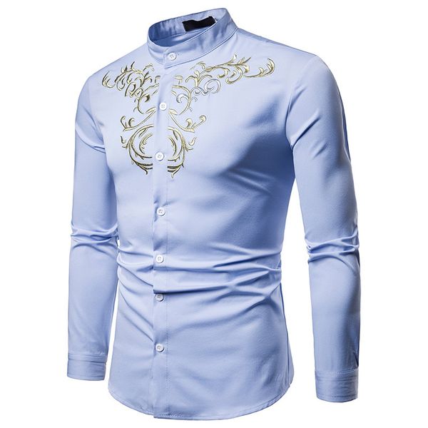 court style dress embroidery flower shirt men's slim long-sleeved casual large size stand collar shirt tide costume, White;black
court style dress embroidery flower shirt men's slim long-sleeved casual large size stand collar shirt tide costume, White;black