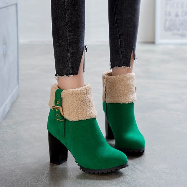 pxelena 2019 winter warm fashion ankle boots women faux suede round toe block chunky high heels office lady shoes plus size 43, Black 
pxelena 2019 winter warm fashion ankle boots women faux suede round toe block chunky high heels office lady shoes plus size 43, Black